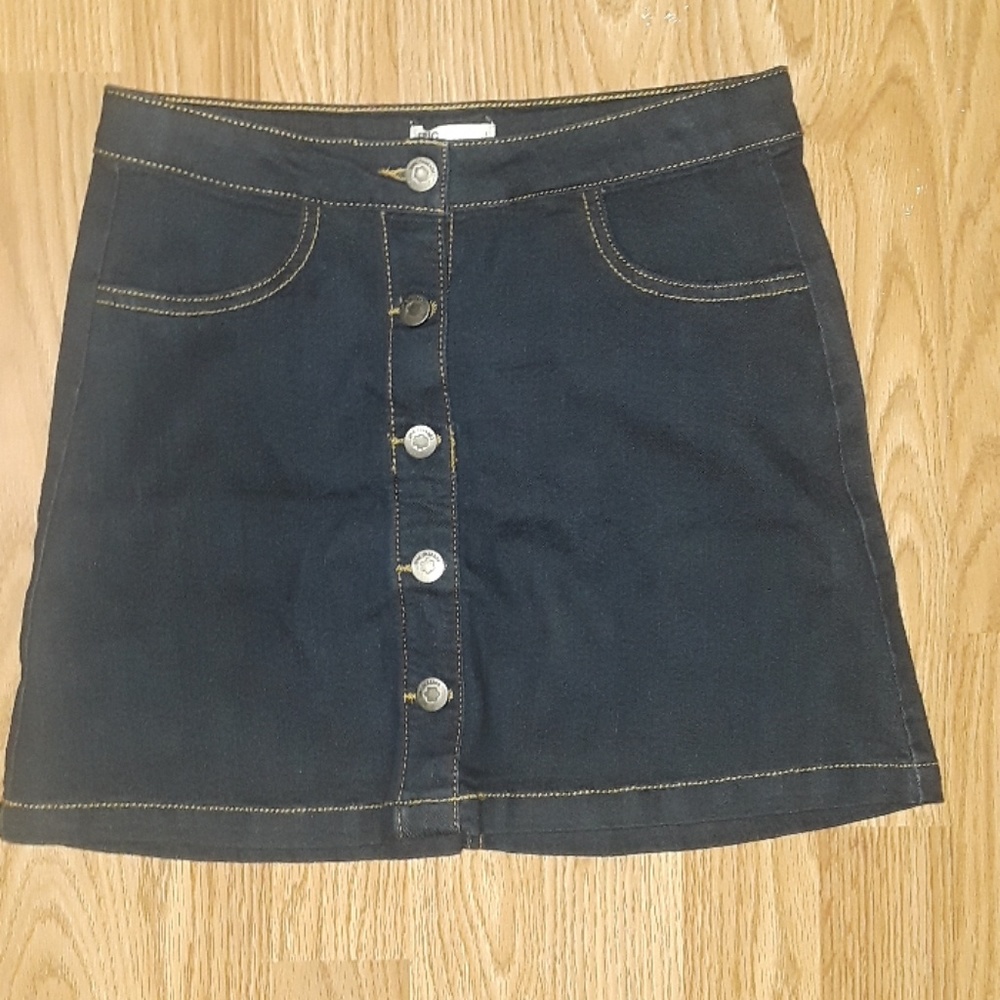 Button front dark blue jean skirt
